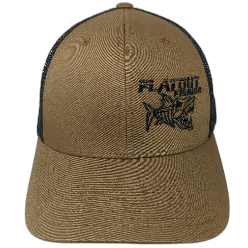 Sport-Tek Trucker Hat Brown One Size Mesh Back Snapback Flatout Fishing Graphic